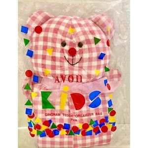 Avon Gingham Teddy Bear Organizer Bag Pink Baby Girl Decor Nursery Vintage New